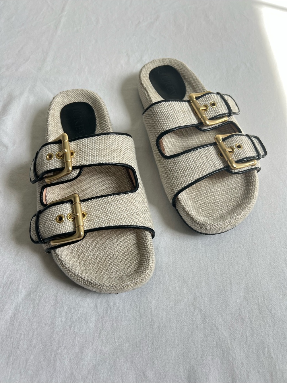 J. Crew Canvas Two Strap Gold Buckle Sandals 8